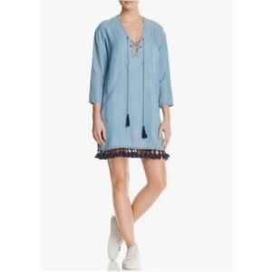 Rails Dress Womens Small Blue Chambray Tassel Linen‎ Beachy Tropical Breathable